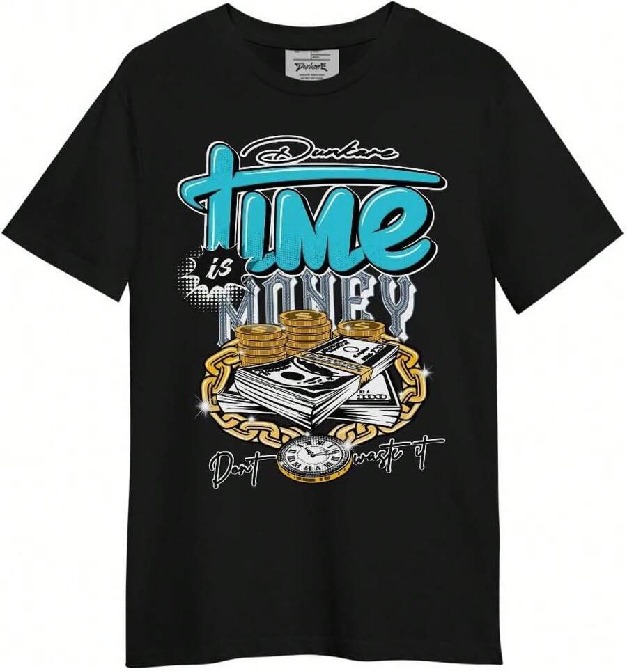 Dunkare Sneaker Match Graphic T-Shirt For Men And Women - Retro Gamma Blue 11s Streetwear | Unisex, Regular Fit, Vintage Style Y2K - 黑色-時間就是金錢 - 查看 1