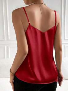 Camiseta sin mangas de unicolor, de estilo minimalista y casual, en color negro para verano - Rojo - Ver 3