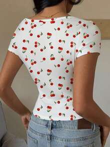Camiseta de punto ajustada a rayas amarillas - Multicolor - Ver 2