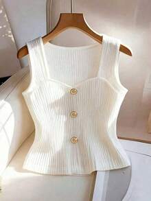 Camiseta de tirantes casual de verano para mujer con decoración de metal - Blanco - Ver 3