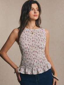 Camiseta de mujer informal de cuello redondo con pliegues de color liso y versátil - Multicolor - Ver 6
