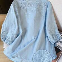 Blusa ligera y semitransparente con cuello en V y bordado sin estructura, para primavera/verano y vacaciones - Caqui - Ver 6