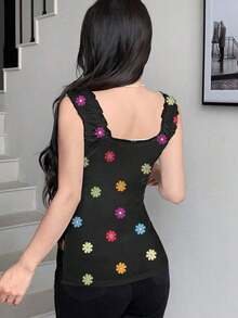 Top de tirantes con estampado de corazón y diseño de cintura ajustada, con lazo, moda de verano - Multicolor 5 - Ver 2