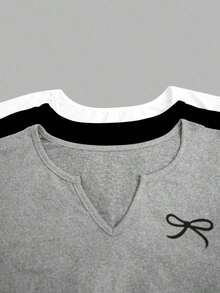 Set de 3 camisetas de mujer de manga corta, cuello redondo, unicolor, con detalle de volantes y estampado de mariposa, de estilo casual y slim para el verano - Multicolor 3 - Ver 3