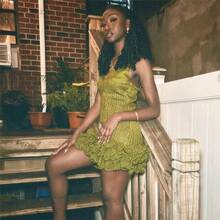 Women's Beach Dress, Sexy And Stylish, With A Strapless V-Neck Design And Ruffled Floral Bud Dress - Green - View 2