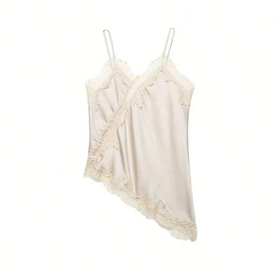 Nuevo Top de estilo lencería con decoración de encaje de moda europea para mujer, estilo veraniego - Champán - Ver 1