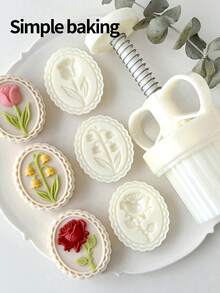 1 Set Floral Pattern Baking Molds, Suitable For Birthday Gifts, Handmade DIY Cookie Molds, Cakes, Cookie Stamps, Holiday Party Mooncakes, Bean Paste Cookies Baking Tools, Vintage Frame Pattern Including Tulips, Anemones And Roses Pattern Cookie Molds, Valentine's Day Cookie Cutters, Baking Production Tools. Arabic Mooncake Molds, Creative Gifts, Exquisite Baking Cutters - View 13