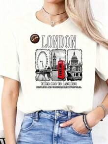 manga cortaSuave Mujeres Nuevo Popular Informal Camiseta Londres Toma Yo A Londres Animado Y A la moda Metrópolis Camiseta Con Icónico Puntos de interés Diseño Para Mujeres Diversión Impreso Redondo Cuello Corto Con mangas Mujeres Camiseta Adecuado Para Deportes EventosVacaciones Festivales y eventos deportivos Y Otros Vacaciones Camisa de regalo para mujer Casual 100% Algodón 100% Algodón - Blanco - Ver 6