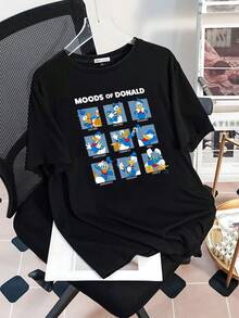 Graphic Showing 's Funny Emotions With Expressions Like Happiness, Stress, Surprise, And Good Humor, Reflecting Different Moods In A Comical And Colorful Way. Comfortable Casual Women's T-Shirt, Ideal For Everyday Wear. - 黑色 - 查看 3
