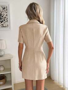 Vestido camisero de mujer de manga corta con rayas - Verde - Ver 7