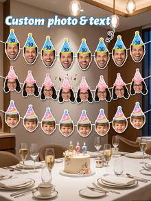 7/14/21pcs Custom Photo Face Bunting Banner, Personalized Age Party Hat Garland, Milestone Birthday Decor, Funny Party Photo Booth Prop, Birthday Keepsake Banner, Graduation Gift - Multicolor - View 2