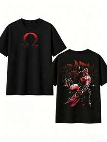 Camiseta Unisex 100% Algodón Puro,Diseño Inspirado en Guerrero Mitológico Nórdico, Estilo Urbano Streetwear, Cómoda y Transpirable, Ideal Para Hombre y Mujer, Ropa Casual Duradera Para Uso Diario y Eventos - Negro - Ver 1