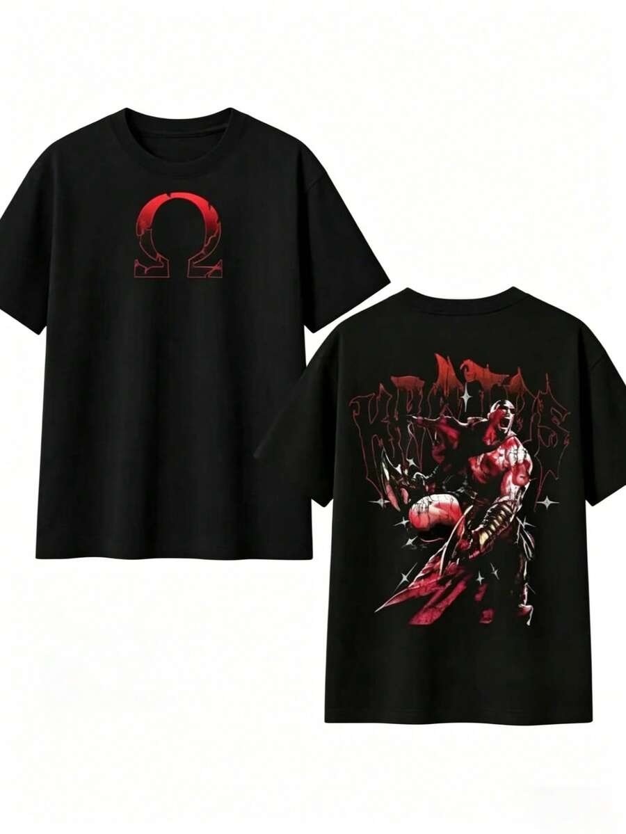 Camiseta Unisex 100% Algodón Puro,Diseño Inspirado en Guerrero Mitológico Nórdico, Estilo Urbano Streetwear, Cómoda y Transpirable, Ideal Para Hombre y Mujer, Ropa Casual Duradera Para Uso Diario y Eventos - Negro - Ver 1