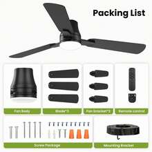 LYESS 42in Ceiling Fan With Light, Modern Flush Mount Ceiling Fan With Remote,6 Speed Fan For Bedroom, LED Dimmable Ceiling Fan For Living Room, Kitchen & Summer Room Decor, Black - US A Type Plug(110-127V) - View 4
