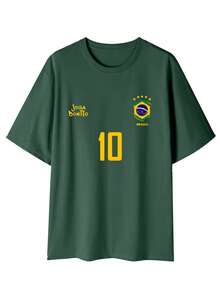 2 camisetas gráficas para hombre, jersey de fútbol retro de Brasil, conjunto de ropa casual de aficionado al fútbol, 100% poliéster de tejido de punto transpirable, diseño de cuello redondo de ajuste regular - Multicolor - Ver 4