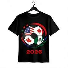 Tops para mujer Casual de Algodón de Manga Corta con Cuello Redondo y Estampado de Fútbol 2026 para Mujer, Corte Regular, Bonita con Tela de Elasticidad Media para Verano, Ropa de Verano para Mujer, Ropa de Vacaciones para Mujer, Tops para Mujer, Tops y Conjuntos de Verano, Ropa de Verano, Regalos de Pascua, Regalos de la Copa Mundial 2026 - Negro - Ver 1