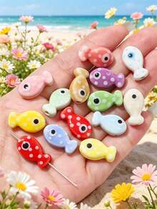 10/30/50/100 peças Pequenas Contas de Cerâmica de Peixe Adequadas para Colares, Pulseiras, Acessórios DIY, Chaveiros, Presentes de Natal Feitos à Mão - Multicolorido - Visão 12
