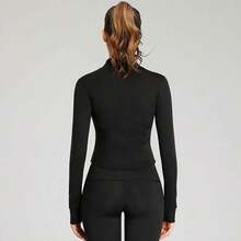 Las mujeres de peso ligero completo de la chaquede la pista de la pista de carrera de la cremallera del ejercicio del ejercicio delgado ajuste Sportwear del Yoga - Negro - Ver 7