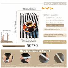 1 cái, Tranh treo tường canvas, Trang trí tường có khung, Tranh tường Espresso Ý cổ điển, Poster ly cà phê sọc xanh retro, Bản in nghệ thuật chủ đề Espresso hoa - Nhiều màu - Xem 17