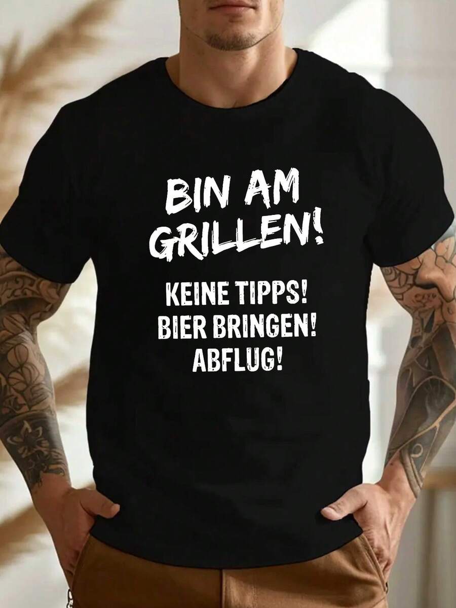 Camiseta divertida para hombre de talla grande con diseño arrugado alemán - Negro - Ver 1