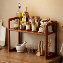 1pc Multifunctional Desktop Storage Rack, Adjustable Height Storage Organizer, Space Saver, Kitchen/Makeup/Book/Spice Rack, Open Shelving Unit - Mocha Brown - View 6