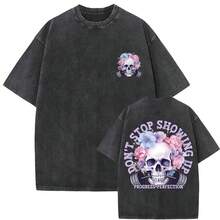 Playera oversize divertida para hombre y mujer estilo vintage lavado estampado de esqueleto y gimnasio para entrenamiento casual fitness chicas ropa de hombre camiseta de mujer blusas para mujer algodon duradera uso diario con envio nacional - Beis - Ver 3