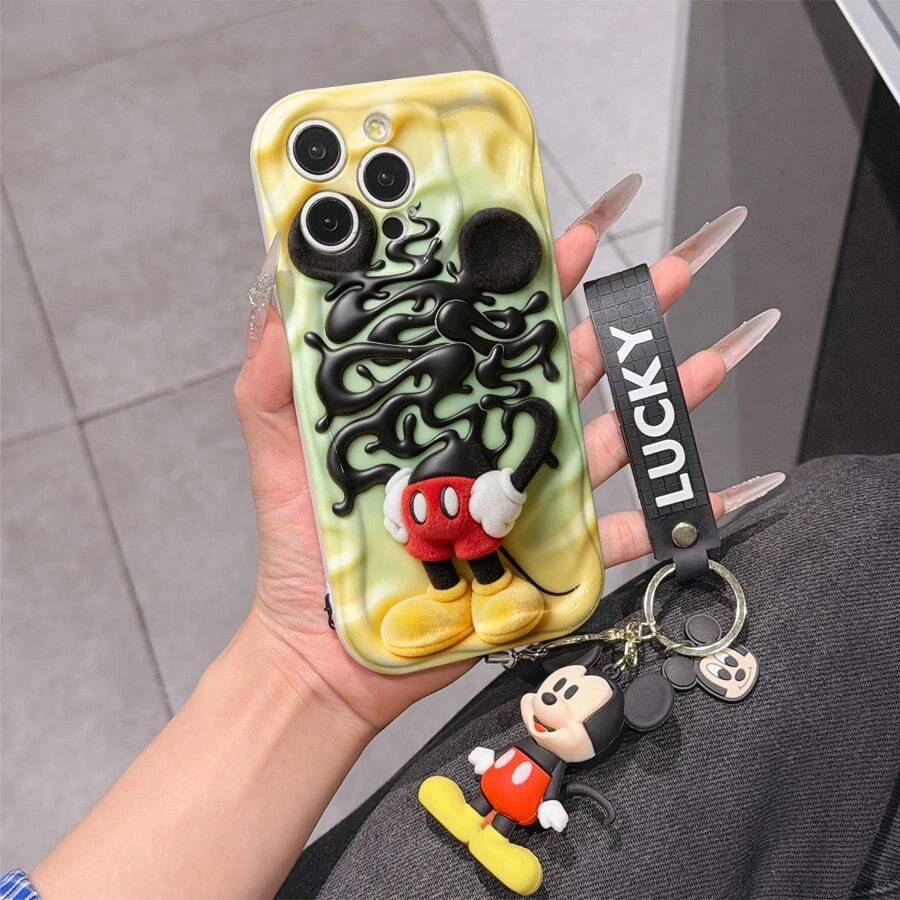 Disney Mickey Mouse Phone Case With Mickey Charm And Minnie Lanyard - Cute Mickey Protective Case With Minimalist Silhouette And Swirl Background Design, Equipped With Delicate Minnie Decorative Lanyard And Beaded Bracelet For Easy Carrying, Compatible With IPhone 17, 16, 15, 14, 13, 12, 11 Pro Series, Ideal For Birthdays, Holidays, Anniversaries, Graduation Gifts, Or Any Special Occasion To Surprise Family, Friends, Classmates, And Loved Ones. - trắng - Xem 1