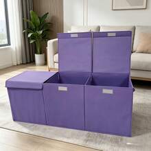 3-Grid Extra-Large Children's Toy Box, Storage Box, Foldable And Sturdy Storage And Organizing Box With Mesh Pockets, Size 40 Inches *14 Inches *16 Inches, Storage Basket, Purple, Holiday Gift, Suitable For 16 Scenarios - 紫色 - 查看 2