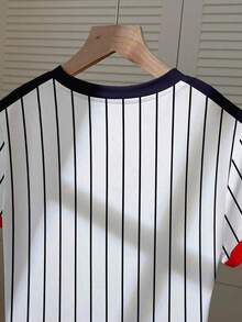 Camiseta casual de mujer de manga corta con cuello redondo, estampado de letras y bloques de color - Blanco - Ver 5