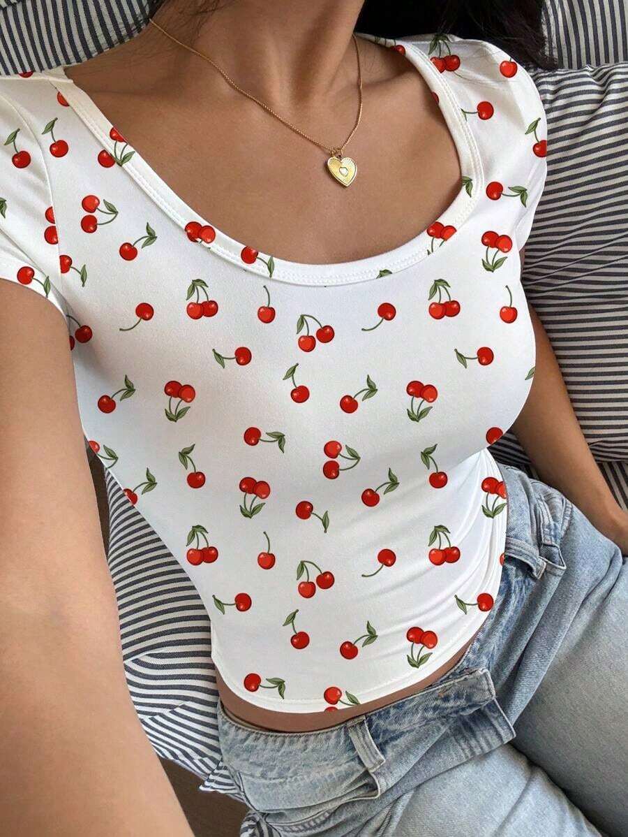 Camiseta de punto ajustada a rayas amarillas - Multicolor - Ver 1
