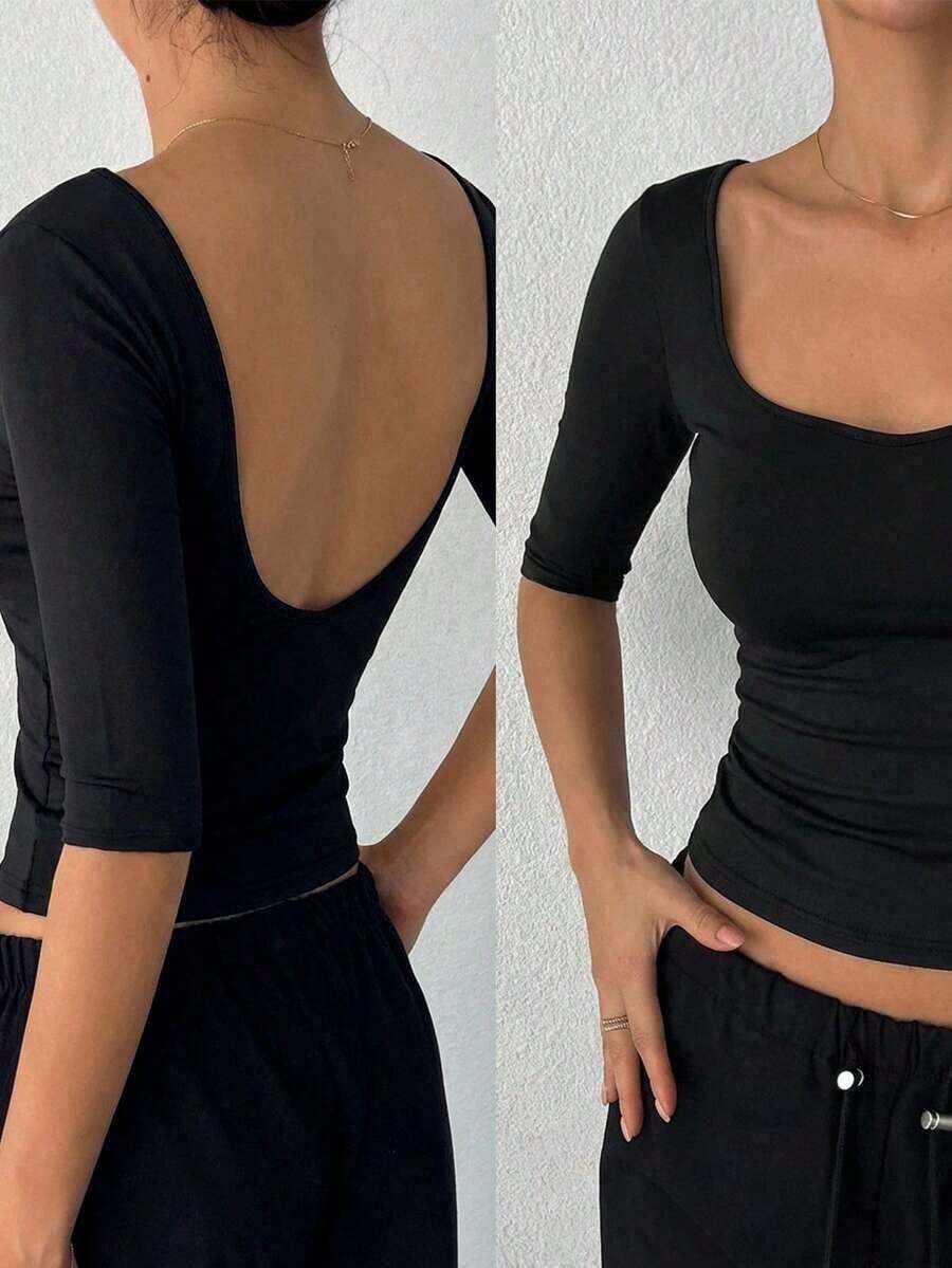 Camiseta sin espalda para mujer - Negro 6 - Ver 1