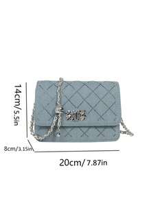 Nuevo diseño de tapa abatible Bolso cuadrado pequeño versátil para mujer, bolso cruzado de lujo con cadena de rombos - Azul - Ver 5