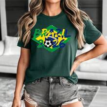 Camiseta de fútbol de algodón con cuello redondo, top unisex de moda para la Copa del Mundo, ropa de gaming popular para mujeres. - Blanco - Ver 1