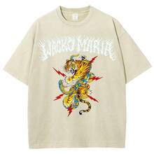 Camiseta unisex retro WACKOMARIA, estampada, lavada, desgastada, casual, vintage, holgada y de cuello redondo. - Blanco - Ver 12