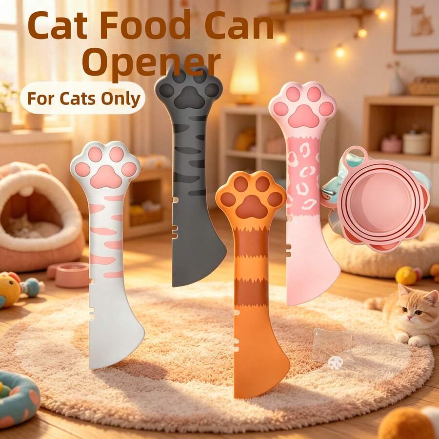 Multi-Function Cat Paw Can Opener, Reusable Seal Cover, Pet Feeding Spoon, Mixing Spoon, Daily Pet Feeding Supplies - One Size Fits All - View 1