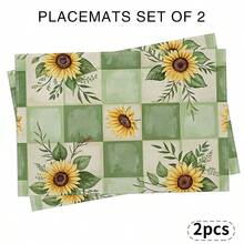 A Complete Set Of Daily Sunflower, Green Leaf, And Green Checkered Patterned Placemats, Suitable For Spring, Summer, Autumn, And Winter. It Adopts A Multi-Color Pattern Design And Is Woven From 100% Polyester Fiber. The Size Is 12 * 18 Inches And Can Be Machine Washed With Polyester Placemats. Heat Resistant, Stain Resistant, Waterproof, Easy To Clean, Suitable For Dining Tables, Holiday Party Decorations, Desktop Protection, Kitchen And Living Room Decorations, And Daily Use. - Multicolor - View 18
