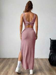 maxi informal sin mangas con abertura lateral, atuendo de mujer - Rosa - Ver 2