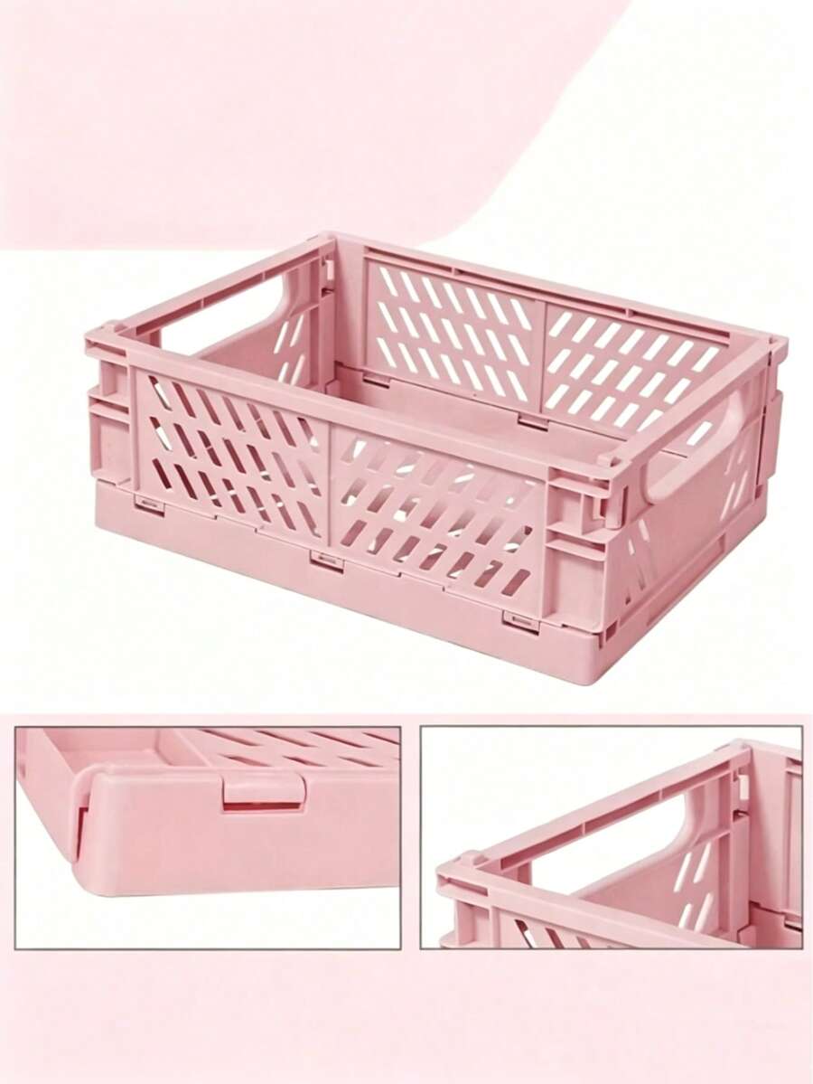 1pc Large Foldable Plastic Storage Basket, Desktop Foldable Storage Box, Student Stationery Organizer Shelf, Sundries Cosmetic Storage Basket, Stackable Small Basket - Multicolor - View 1