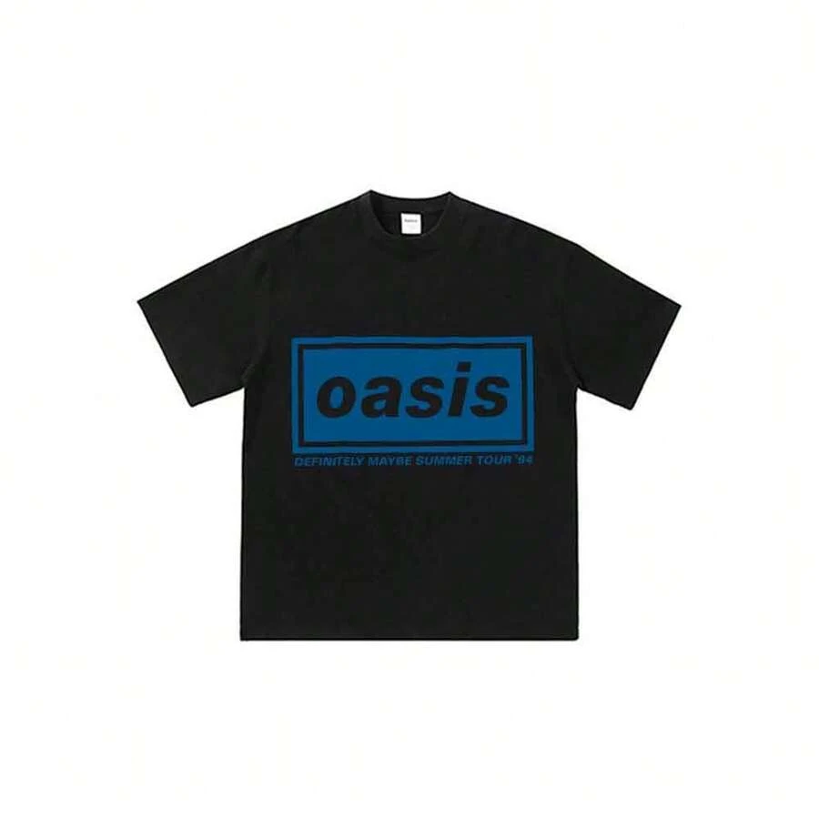 Camiseta unisex con estampado de personajes de anime de la gira Oasis-Definitely-Maybe-Tour-94, cuello redondo, estilo casual y urbano. - Negro - Ver 1