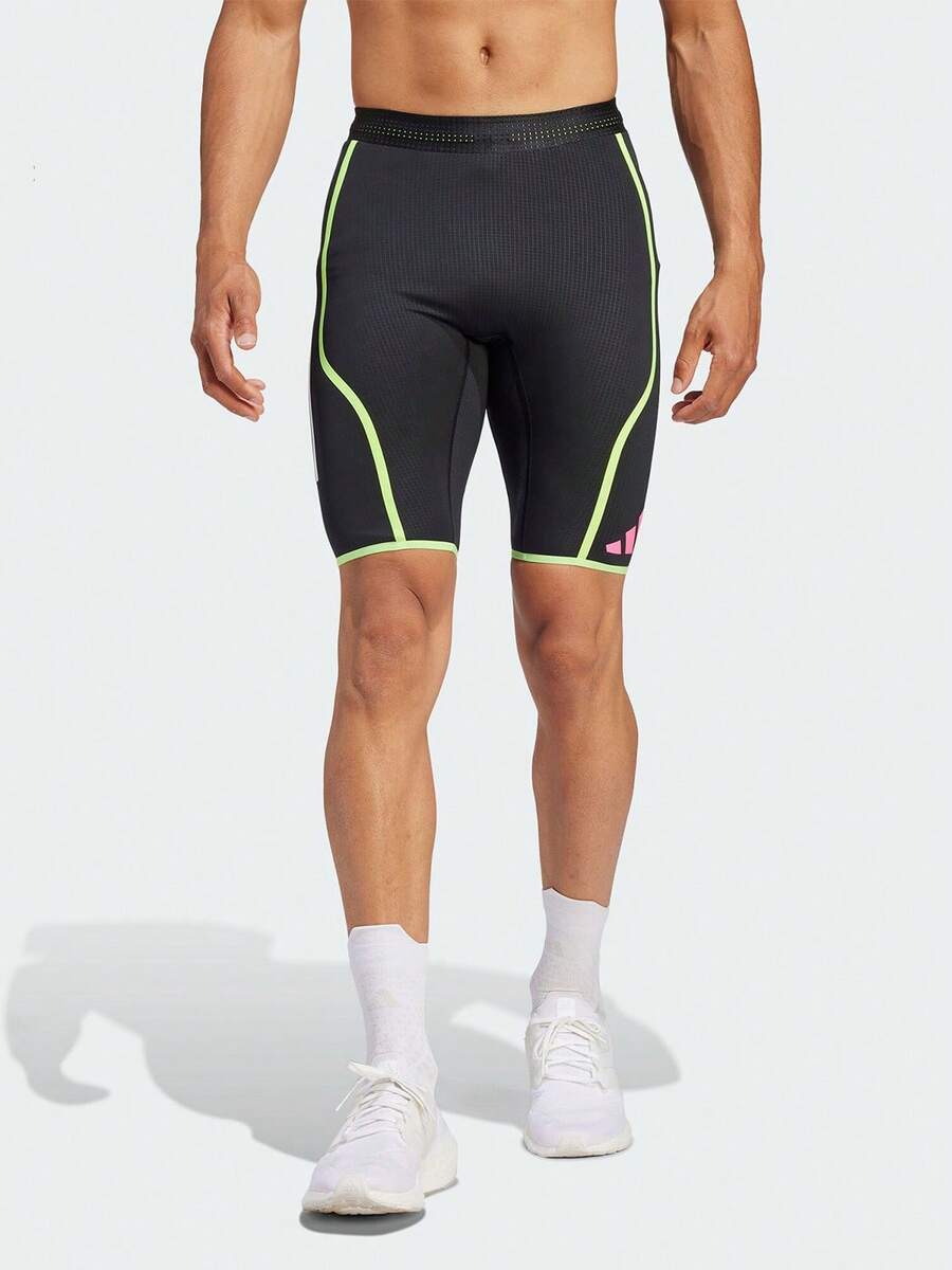 Quần short chạy marathon nam adidas Adizero phối màu huỳnh quang | Được làm từ chất liệu co giãn cao và thoáng khí. - màu đen - Xem 1