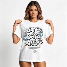 Tops para mujer estampada para mujer, para chicas, con el eslogan positivo Un Mejor, decoraciones de grafiti y corte holgado.Adecuado para la vuelta al cole, el skateboarding y el uso casual diario, perfecto para el verano. - Blanco - Ver 9