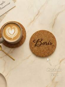 1pc Customized Cream-Colored Wooden Coaster - Carved Heartfelt Details - Minimalist Home Decor Desktop Companion - Emotional Gift For Special Occasions - Wood Color - View 1