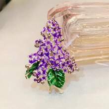 1pc Elegant Purple Lilac Flower Enamel Brooch For Women, High-End Vintage Style, Alloy Brooch For Party Or Daily Wear - Purple - View 3