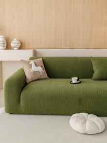 1pc Plush Velvet Sofa Cover, Stretch Multi-Purpose Full Coverage Sofa Slipcover With Jacquard Design, Protect Sofa & Decorate For Holidays, Suitable For Sectional Sofa, Loveseat, Straight Sofa - Green - View 7