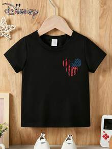 Disney Authorization - Summer Round Neck Short Sleeved Clothing For Teenagers And Boys - Star Spangled Banner Mickey Mouse Front And Back - Printed Pattern Design Round Neck T-Shirt, Patterned T-Shirt Pullover, Boys' Clothing, 180g Polyester Soft Fabric, Suitable For Boys To Return To School, Parties, Outdoors, And Travel Wear - Black - View 3