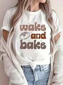 ropa de mujer 100% Algodón Wake And Bake Retro Groovy Sourdough Starter Bread Baking-Shirt Camiseta de vacaciones para mujer Camiseta de verano transpirable Camiseta estampada informal de cuello redondo Camisetas gráficas estilo western Ropa de hombre Camisas para hombre Camisetas gráficas Ropa de mujer Tops de verano Ropa de verano Camisetas gráficas camisas de mujer - Blanco - Ver 1