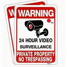 2pcs Metal No Trespassing Signs - Video Surveillance Warning Signs For Private Property - Weatherproof Aluminum Security Signs For Yard, Home & Outdoor - Reflective Lettering For Night Visibility, Aluminum 7*10 Inchs , Warning Signs For Property , Security Camera Sign For Yard And Home - A - View 1