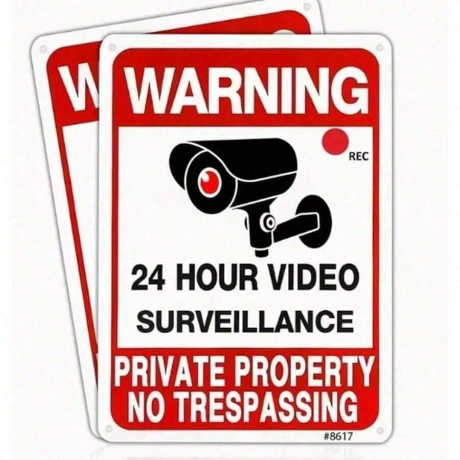 2pcs Metal No Trespassing Signs - Video Surveillance Warning Signs For Private Property - Weatherproof Aluminum Security Signs For Yard, Home & Outdoor - Reflective Lettering For Night Visibility, Aluminum 7*10 Inchs , Warning Signs For Property , Security Camera Sign For Yard And Home - A - View 1