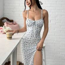 Women's Vacation Ditsy Floral Side Slit Hem Spaghetti Strap Dress,Summer Dresses For Women Baby Blue Dress - Rosa - Ver 6