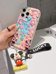 Disney Minnie Mouse Phone Case With Minnie Charm And Lanyard - Cute Minnie Protective Case With Pastel Floral Background And Pink Outfit Design, Equipped With Delicate Minnie Decorative Lanyard And Beaded Bracelet For Easy Carrying, Compatible With IPhone 17, 16, 15, 14, 13, 12, 11 Pro Series, Ideal For Birthdays, Holidays, Anniversaries, Graduation Gifts, Or Any Special Occasion To Surprise Family, Friends, Classmates, And Loved Ones. - 白色 - 查看 4